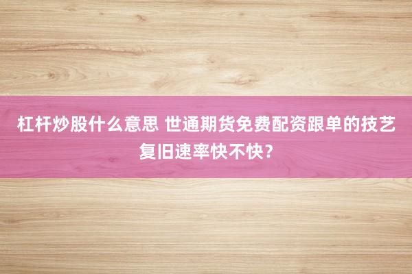 杠杆炒股什么意思 世通期货免费配资跟单的技艺复旧速率快不快?