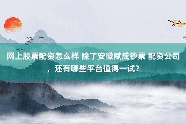 网上股票配资怎么样 除了安徽赋成钞票 配资公司,还有哪些平台值得一试?