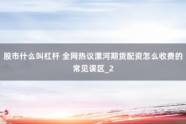 股市什么叫杠杆 全网热议漯河期货配资怎么收费的常见误区_2