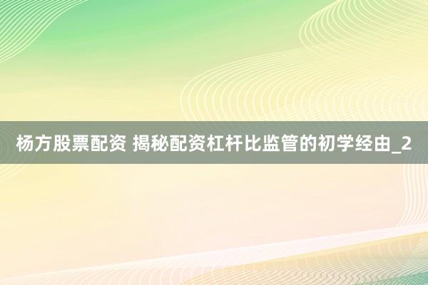 杨方股票配资 揭秘配资杠杆比监管的初学经由_2
