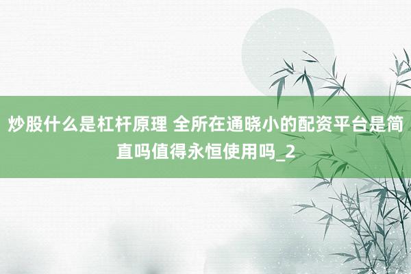 炒股什么是杠杆原理 全所在通晓小的配资平台是简直吗值得永恒使用吗_2