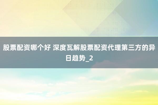 股票配资哪个好 深度瓦解股票配资代理第三方的异日趋势_2